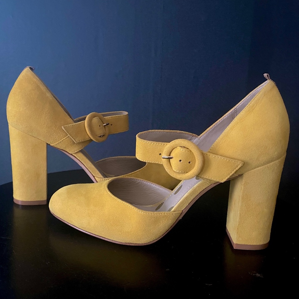 NEW Boden Yellow Suede Leather Round Toe 4” Block Heels US 8 EU 39